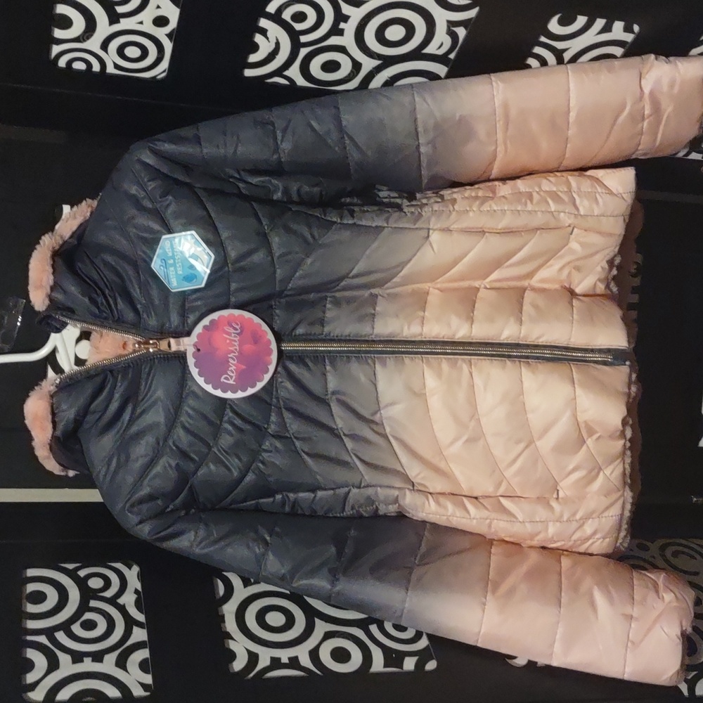 BNWT Girls 6x  reversible gray and pink fade puffy jacket